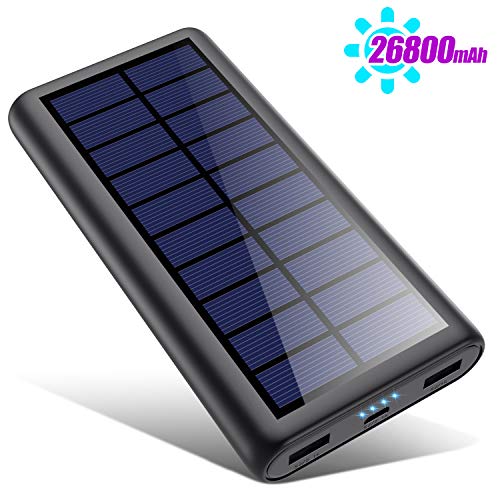 Compatible Smartphone FEELLE Chargeur Solaire 24000 mAh Tablette Autres Lighting Micro Portable Power Bank 3 Panneaux solaires vec 2Ports USB Deux Entrées 